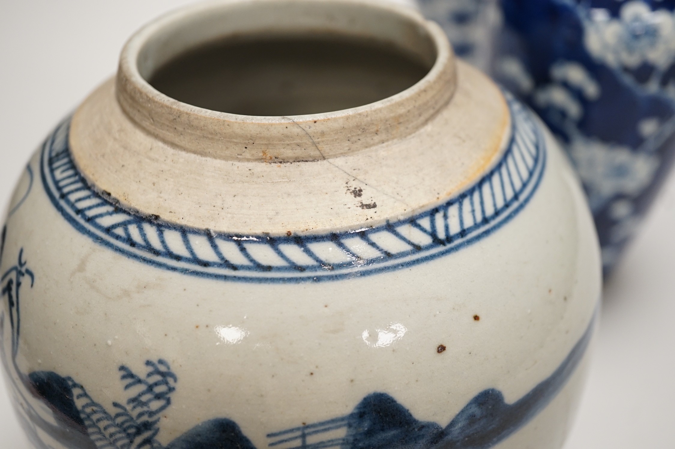 Three Chinese blue and white vases and a similar jar, 19th century, tallest 22.5 cm